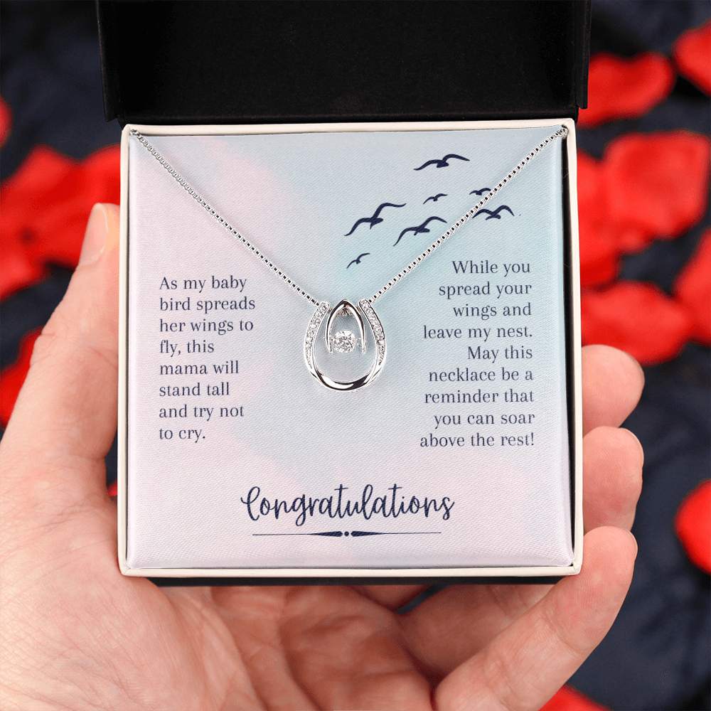To My Daughter Soar Above the rest - Graduation Lucky Horseshoe Necklace Message Card 14k w CZ Crystals-Express Your Love Gifts