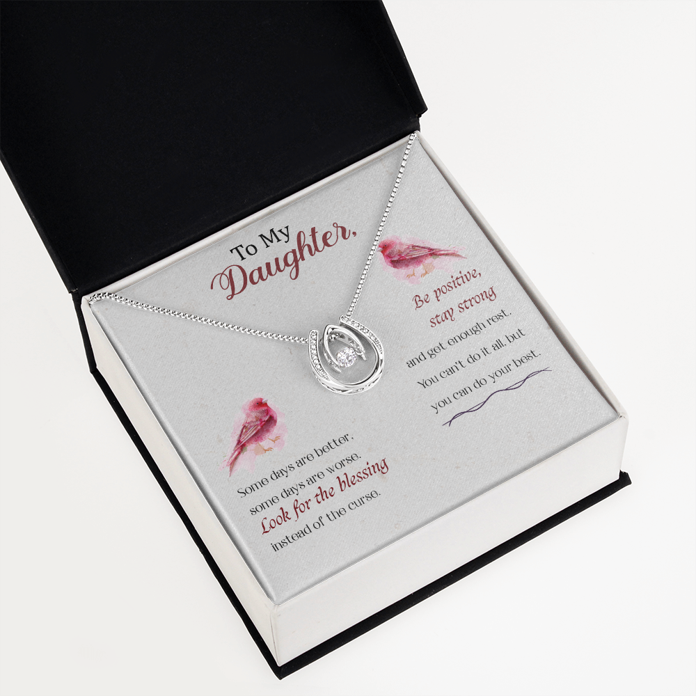 To my daughter-Some days Are better Lucky Horseshoe Necklace Message Card 14k w CZ Crystals-Express Your Love Gifts