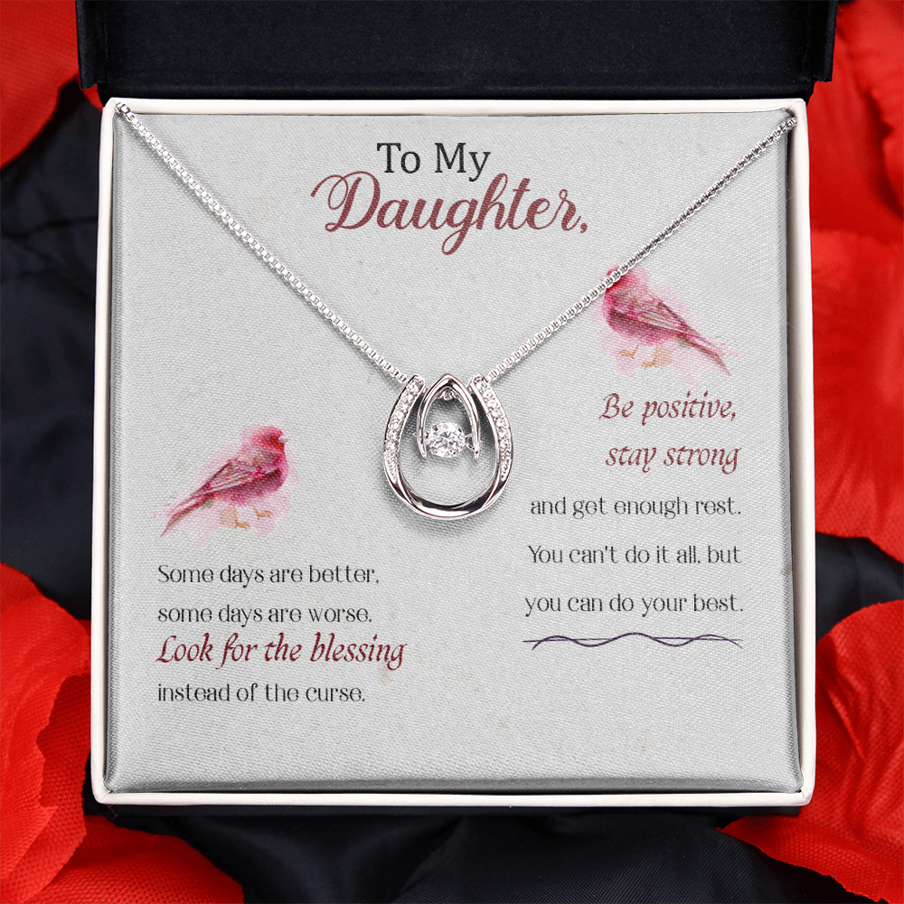 To my daughter-Some days Are better Lucky Horseshoe Necklace Message Card 14k w CZ Crystals-Express Your Love Gifts