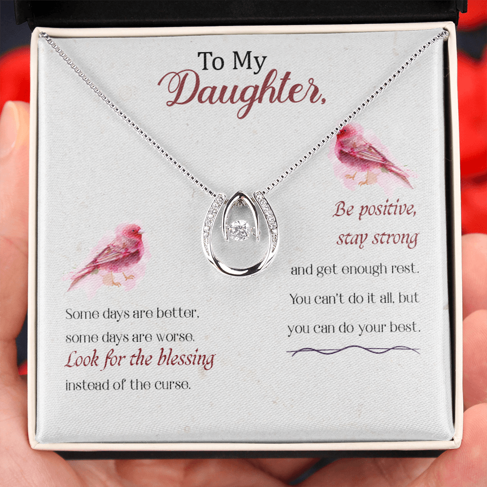 To my daughter-Some days Are better Lucky Horseshoe Necklace Message Card 14k w CZ Crystals-Express Your Love Gifts