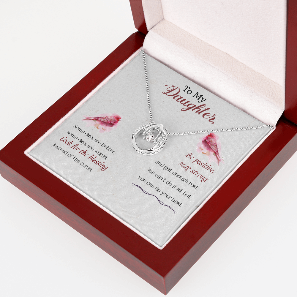 To my daughter-Some days Are better Lucky Horseshoe Necklace Message Card 14k w CZ Crystals-Express Your Love Gifts