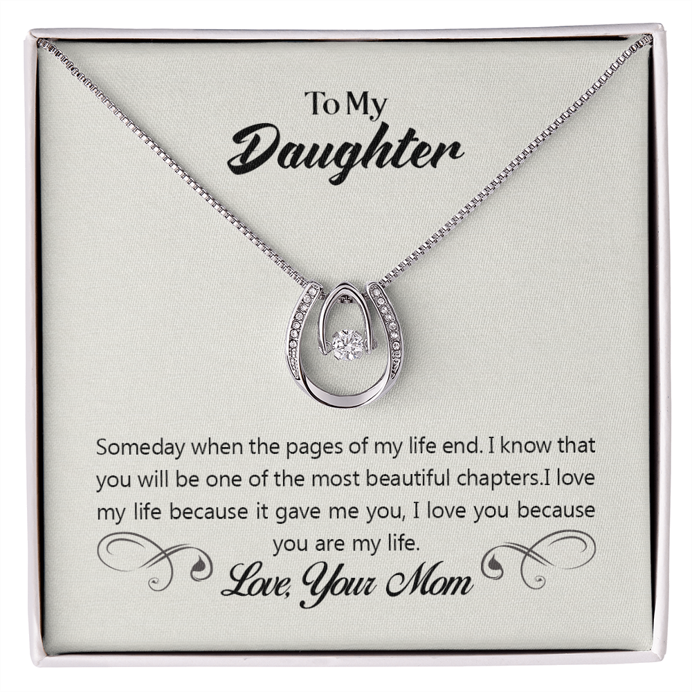 To My Daughter Someday When the Pages Lucky Horseshoe Necklace Message Card 14k w CZ Crystals-Express Your Love Gifts