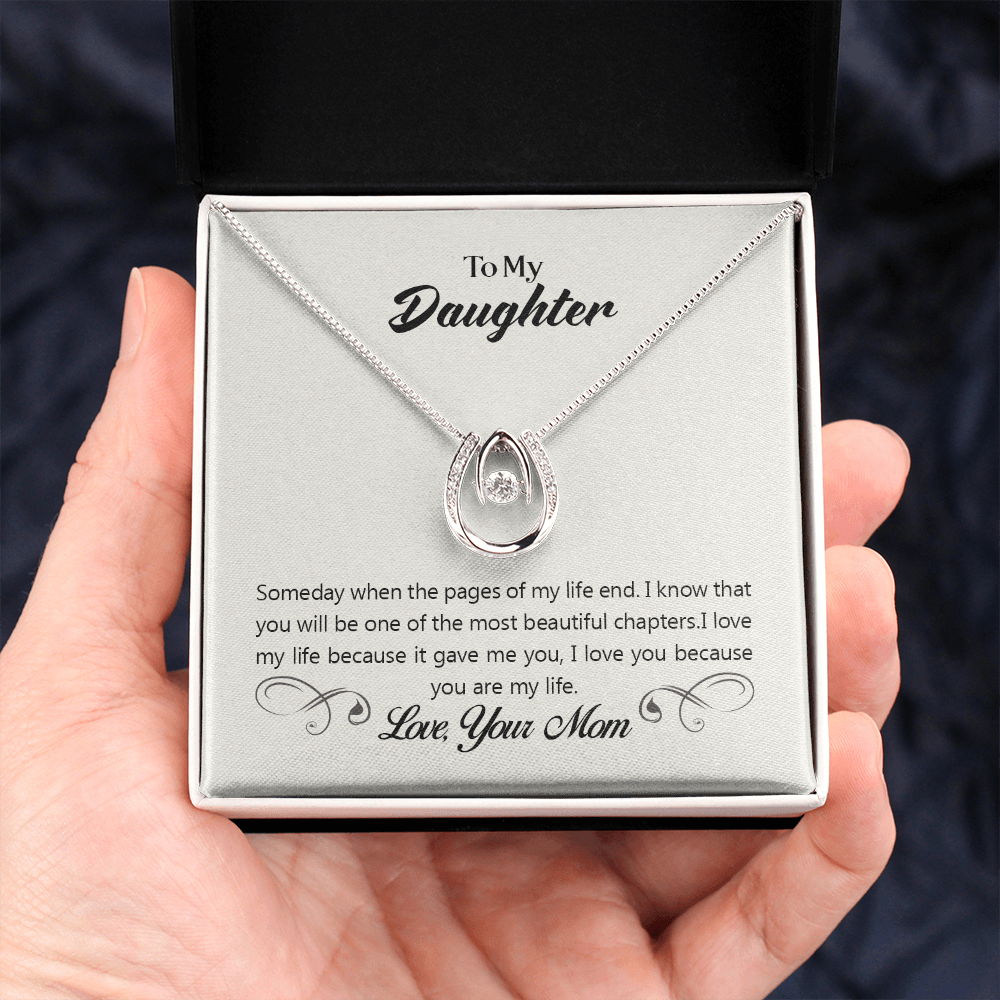 To My Daughter Someday When the Pages Lucky Horseshoe Necklace Message Card 14k w CZ Crystals-Express Your Love Gifts
