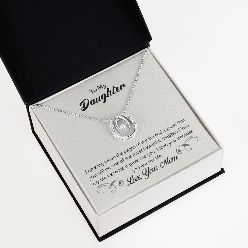 To My Daughter Someday When the Pages Lucky Horseshoe Necklace Message Card 14k w CZ Crystals-Express Your Love Gifts