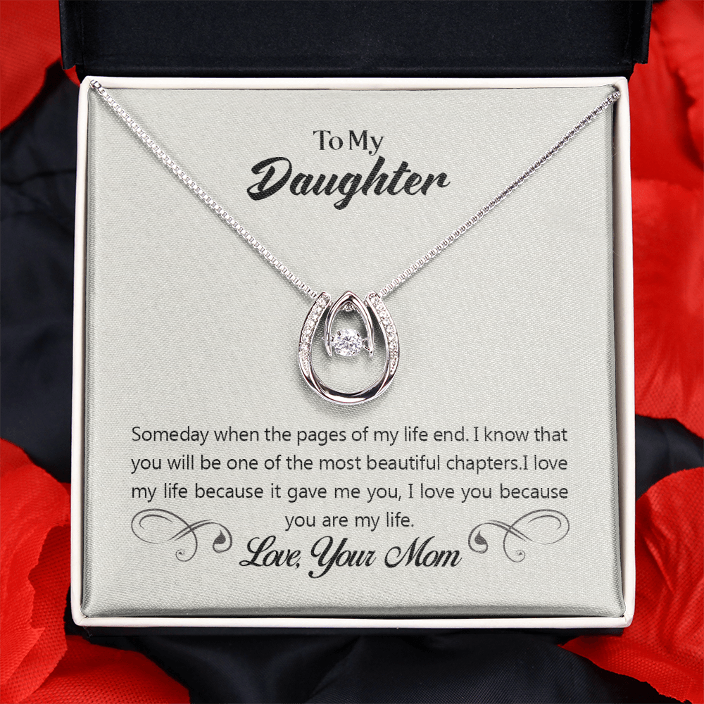 To My Daughter Someday When the Pages Lucky Horseshoe Necklace Message Card 14k w CZ Crystals-Express Your Love Gifts