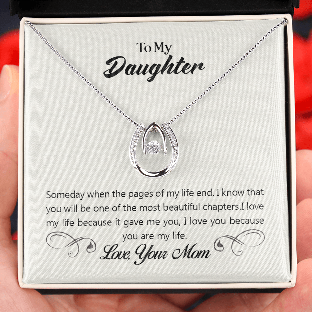 To My Daughter Someday When the Pages Lucky Horseshoe Necklace Message Card 14k w CZ Crystals-Express Your Love Gifts