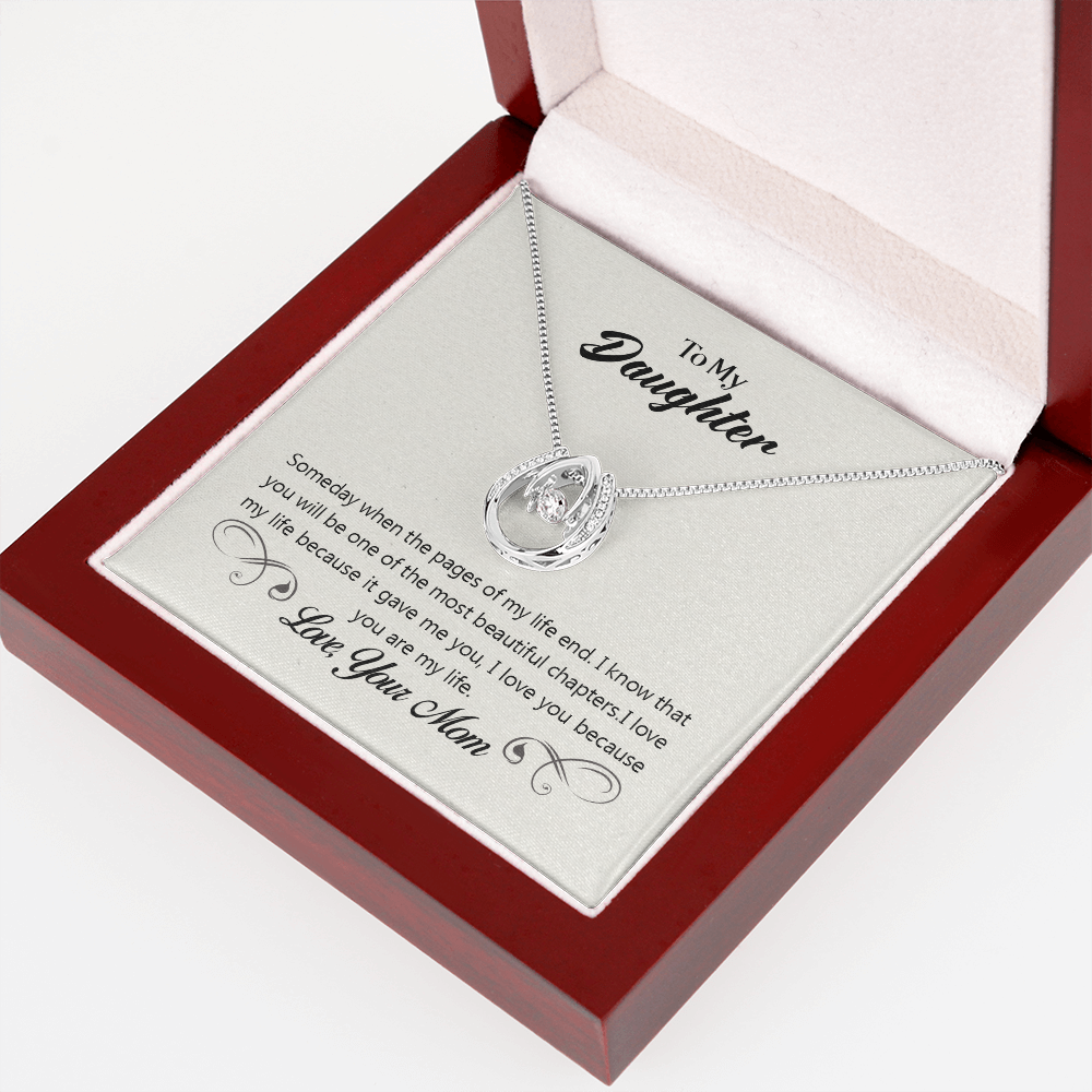 To My Daughter Someday When the Pages Lucky Horseshoe Necklace Message Card 14k w CZ Crystals-Express Your Love Gifts