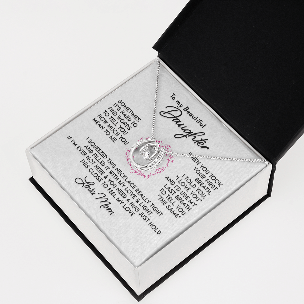 To My Daughter-SOMETIMES IT'S HARD TO Lucky Horseshoe Necklace Message Card 14k w CZ Crystals-Express Your Love Gifts