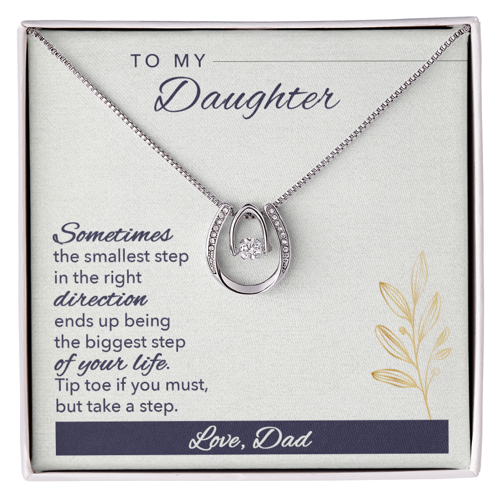 To My Daughter Sometimes Lucky Horseshoe Necklace Message Card 14k w CZ Crystals-Express Your Love Gifts