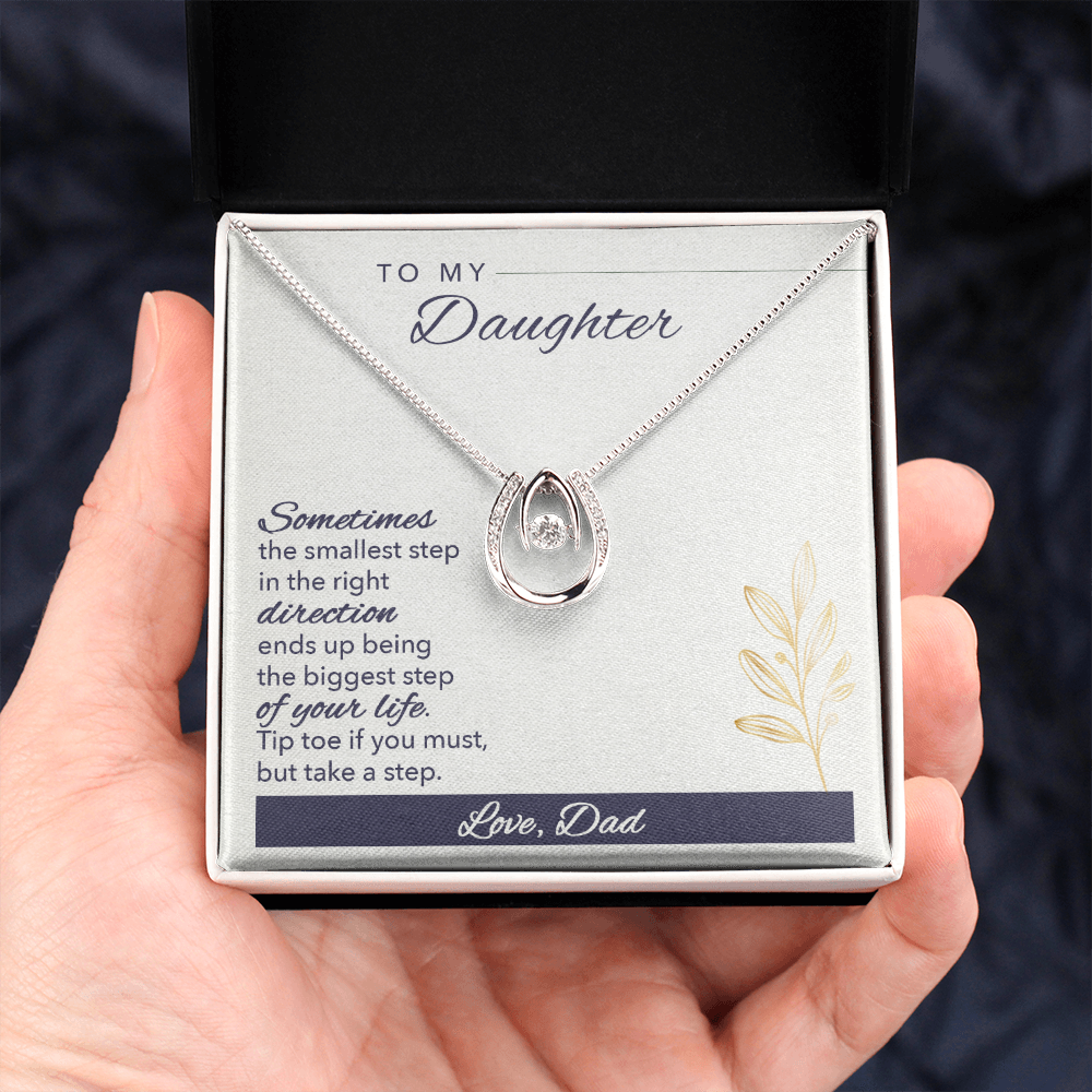 To My Daughter Sometimes Lucky Horseshoe Necklace Message Card 14k w CZ Crystals-Express Your Love Gifts