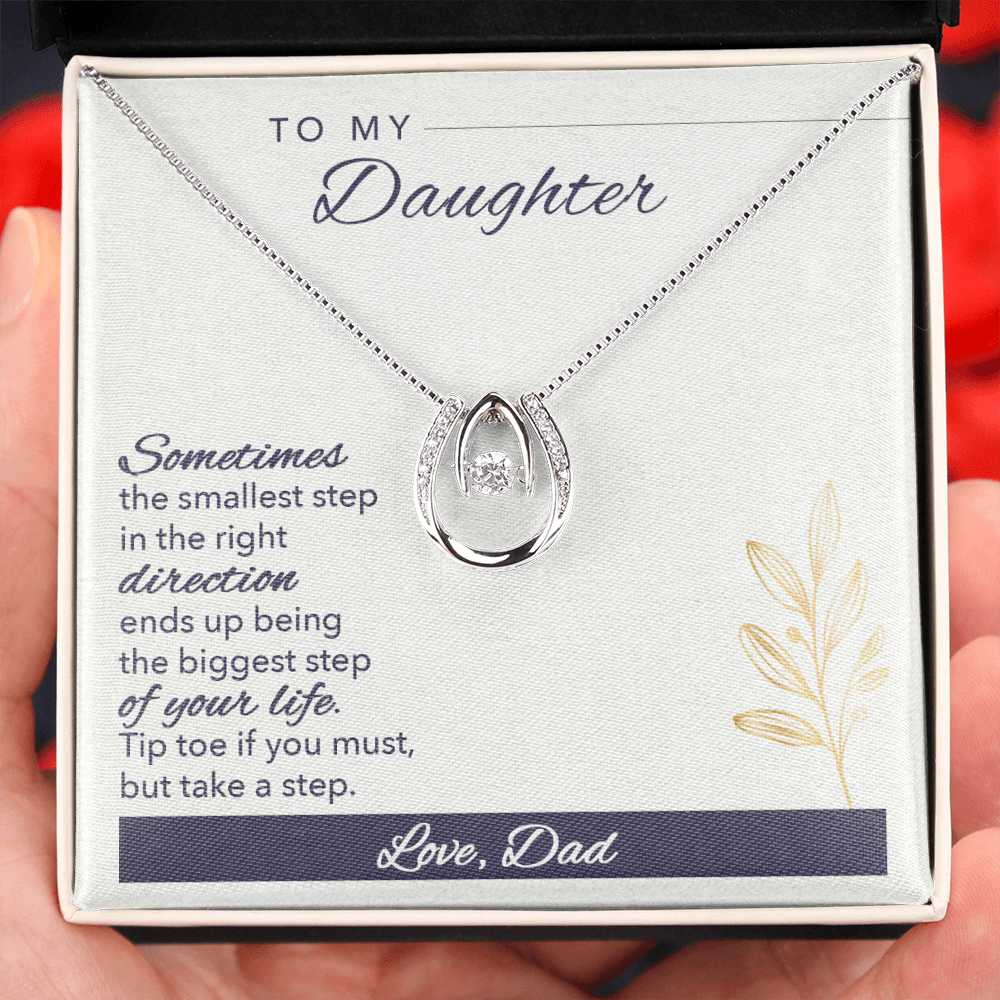 To My Daughter Sometimes Lucky Horseshoe Necklace Message Card 14k w CZ Crystals-Express Your Love Gifts