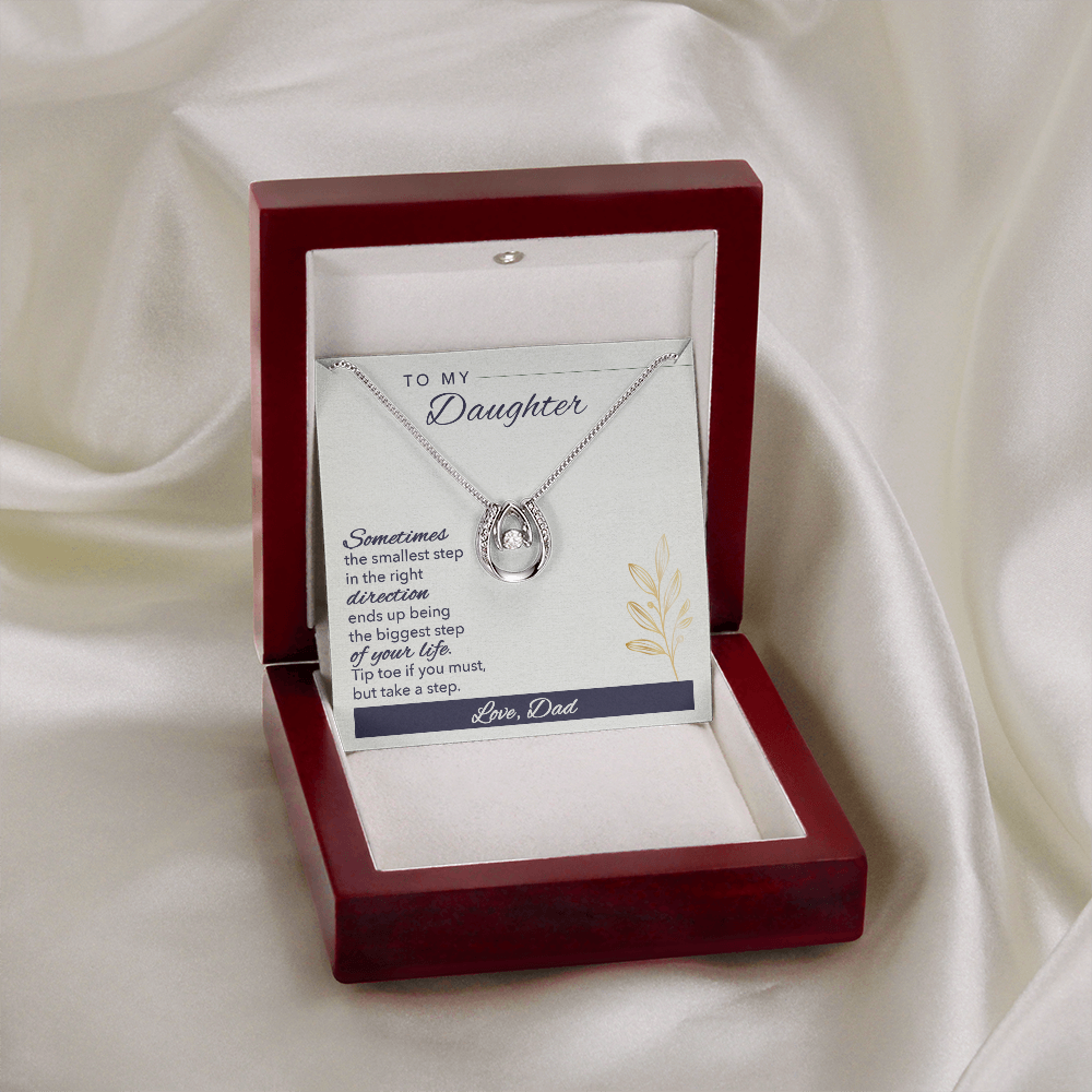 To My Daughter Sometimes Lucky Horseshoe Necklace Message Card 14k w CZ Crystals-Express Your Love Gifts