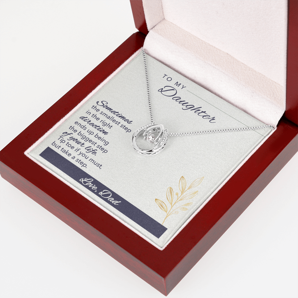 To My Daughter Sometimes Lucky Horseshoe Necklace Message Card 14k w CZ Crystals-Express Your Love Gifts