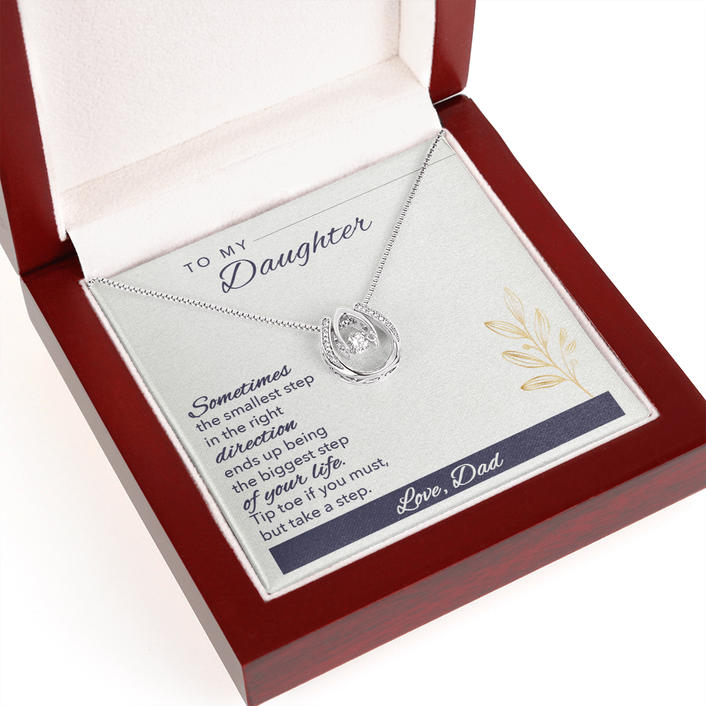 To My Daughter Sometimes Lucky Horseshoe Necklace Message Card 14k w CZ Crystals-Express Your Love Gifts