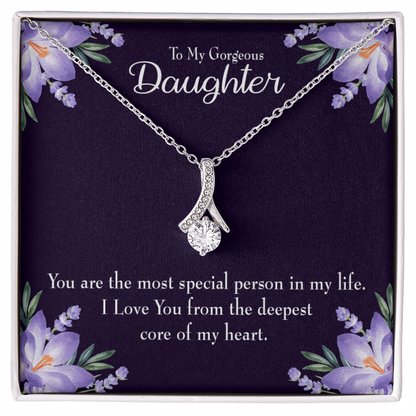 To My Daughter Special Person in My Life Alluring Ribbon Necklace Message Card-Express Your Love Gifts