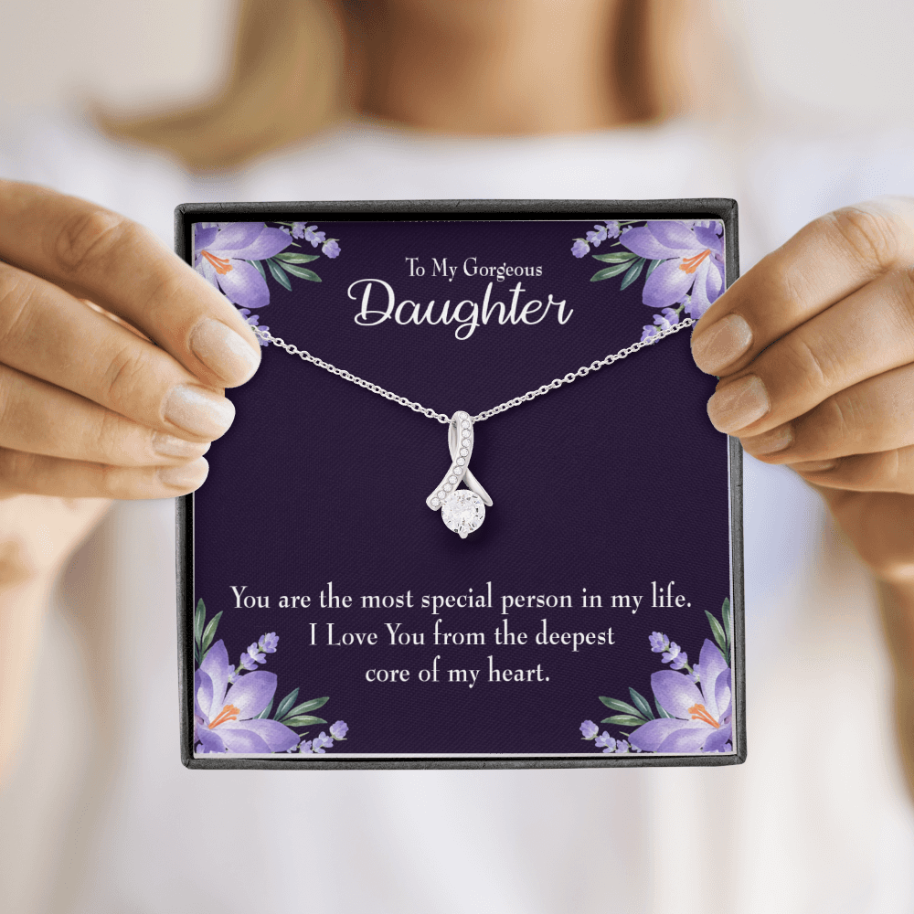 To My Daughter Special Person in My Life Alluring Ribbon Necklace Message Card-Express Your Love Gifts