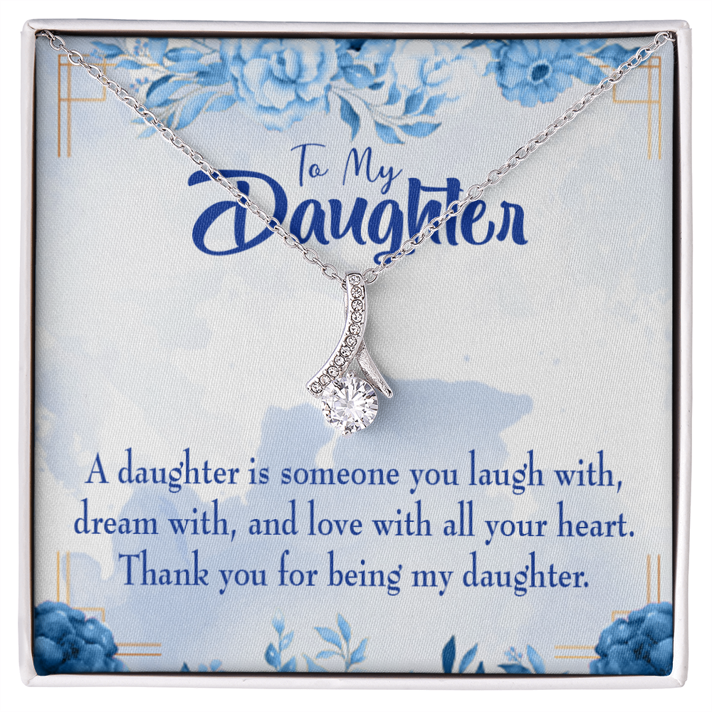 To My Daughter Thank You For Being my Daughter Alluring Ribbon Necklace Message Card-Express Your Love Gifts