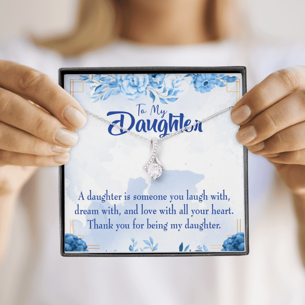 To My Daughter Thank You For Being my Daughter Alluring Ribbon Necklace Message Card-Express Your Love Gifts