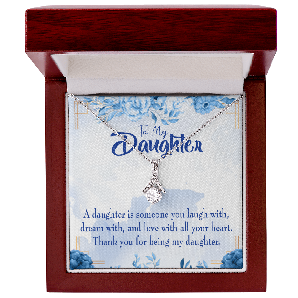 To My Daughter Thank You For Being my Daughter Alluring Ribbon Necklace Message Card-Express Your Love Gifts