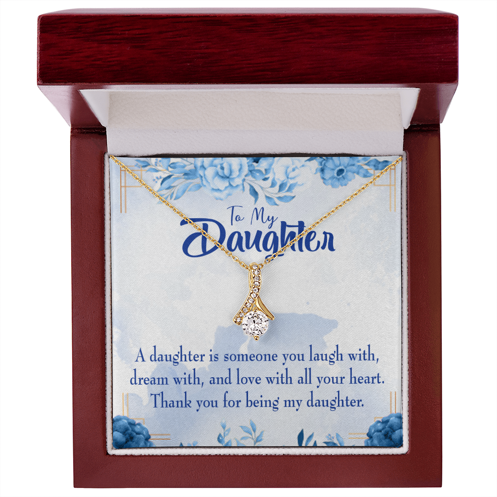 To My Daughter Thank You For Being my Daughter Alluring Ribbon Necklace Message Card-Express Your Love Gifts