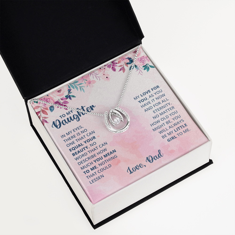 To My Daughter There is No One Lucky Horseshoe Necklace Message Card 14k w CZ Crystals-Express Your Love Gifts