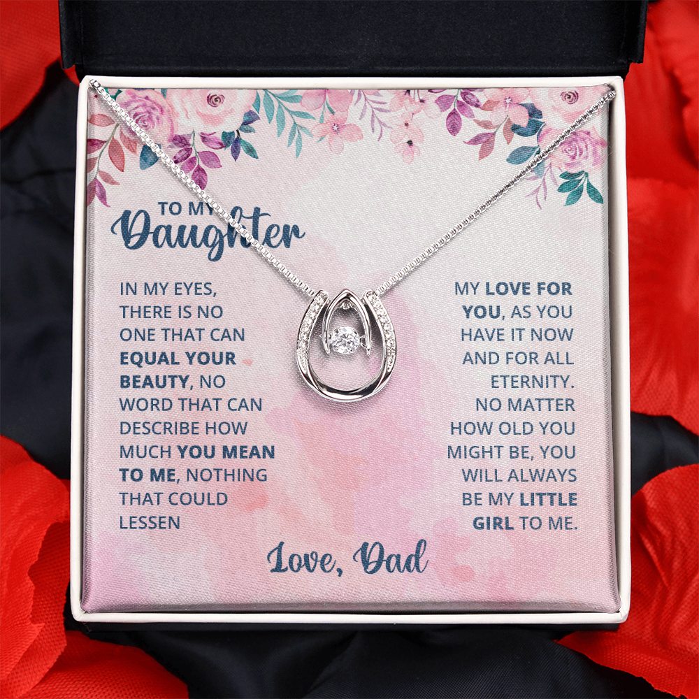 To My Daughter There is No One Lucky Horseshoe Necklace Message Card 14k w CZ Crystals-Express Your Love Gifts