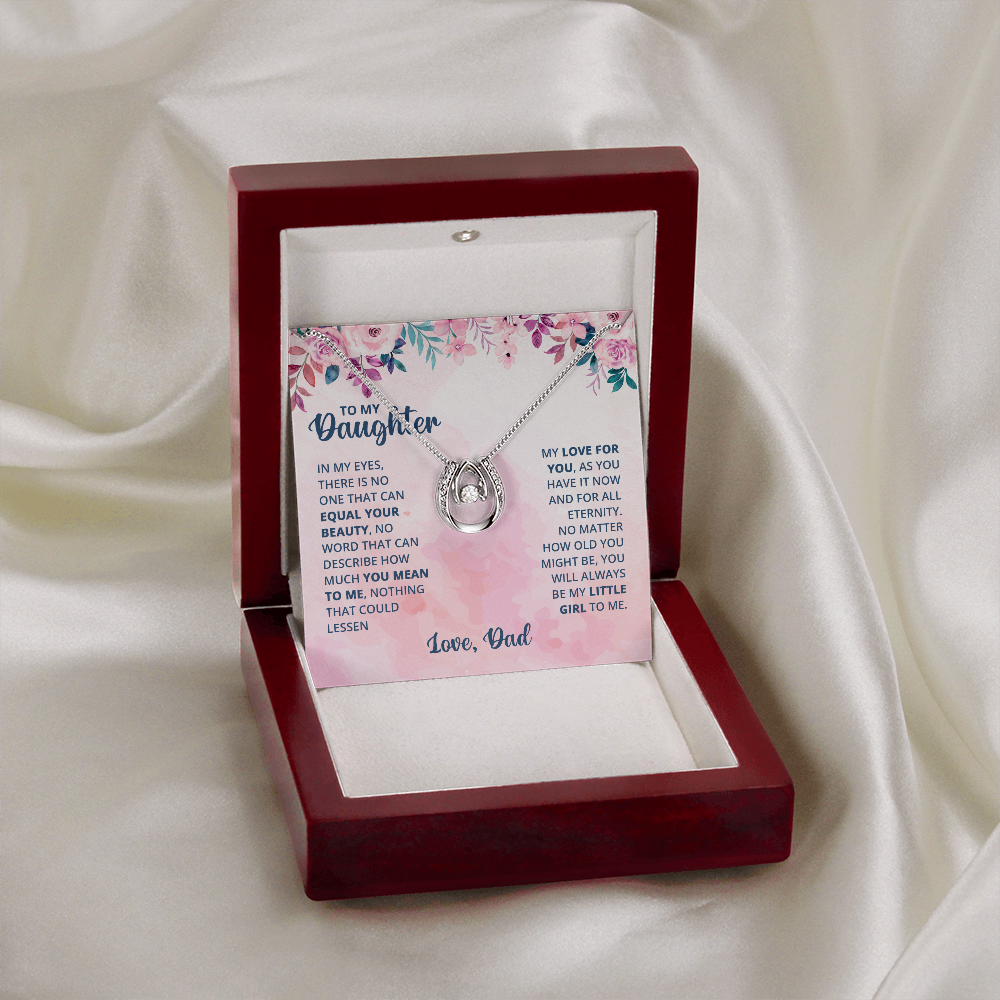 To My Daughter There is No One Lucky Horseshoe Necklace Message Card 14k w CZ Crystals-Express Your Love Gifts