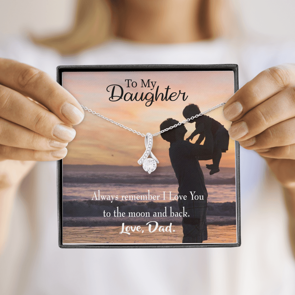 To My Daughter To the Moon and Back From Dad Alluring Ribbon Necklace Message Card-Express Your Love Gifts