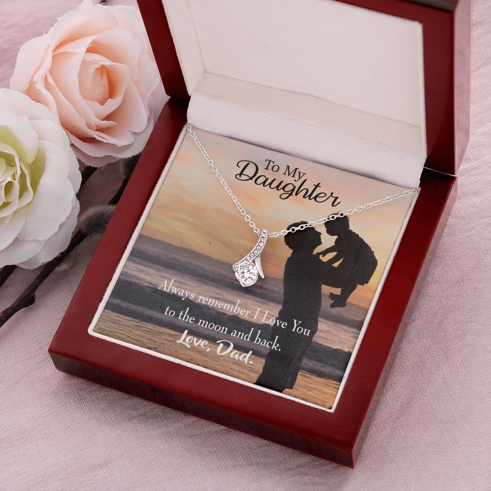 To My Daughter To the Moon and Back From Dad Alluring Ribbon Necklace Message Card-Express Your Love Gifts