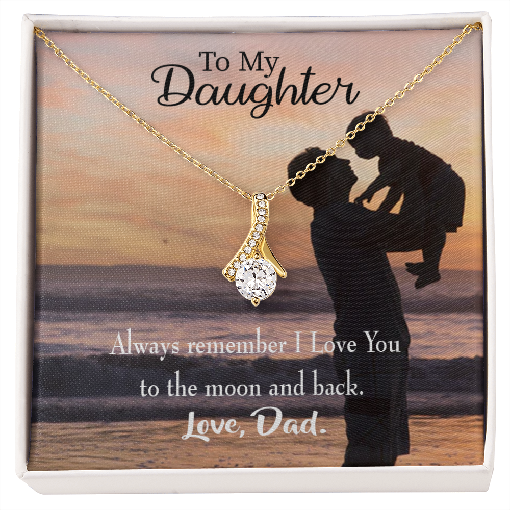 To My Daughter To the Moon and Back From Dad Alluring Ribbon Necklace Message Card-Express Your Love Gifts