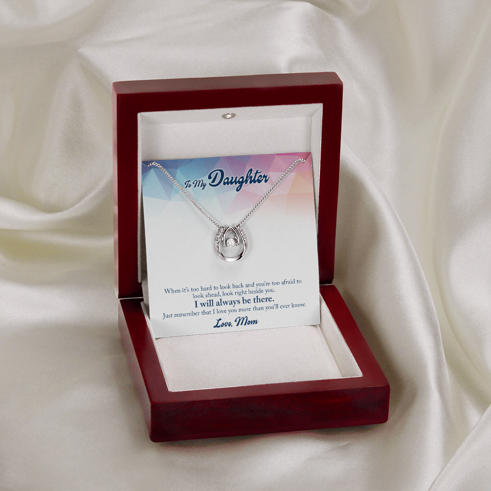 To My Daughter When-it’s-too-hard Lucky Horseshoe Necklace Message Card 14k w CZ Crystals-Express Your Love Gifts