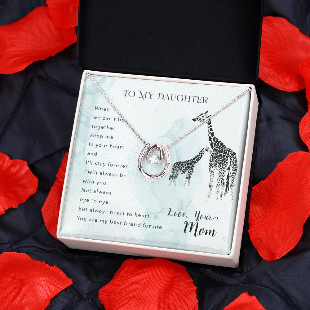 To my daughter-When we can_t be Lucky Horseshoe Necklace Message Card 14k w CZ Crystals-Express Your Love Gifts