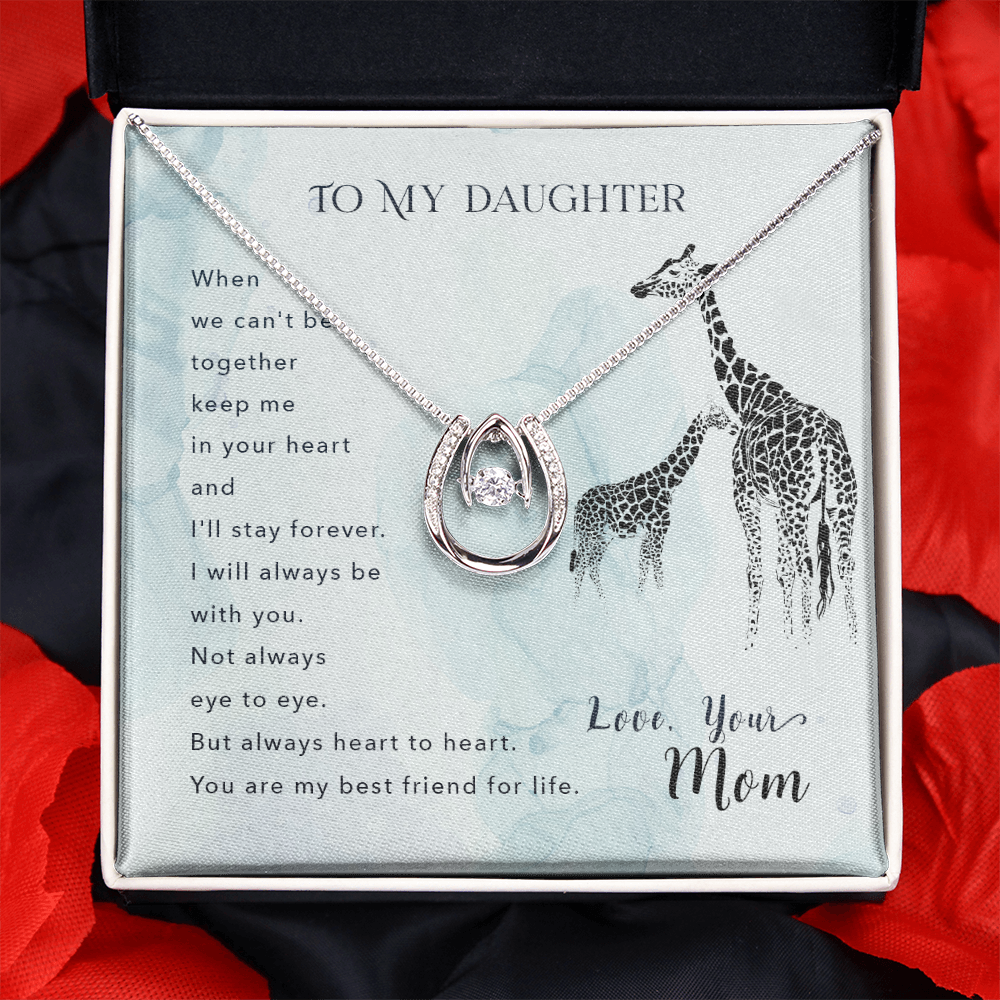 To my daughter-When we can_t be Lucky Horseshoe Necklace Message Card 14k w CZ Crystals-Express Your Love Gifts