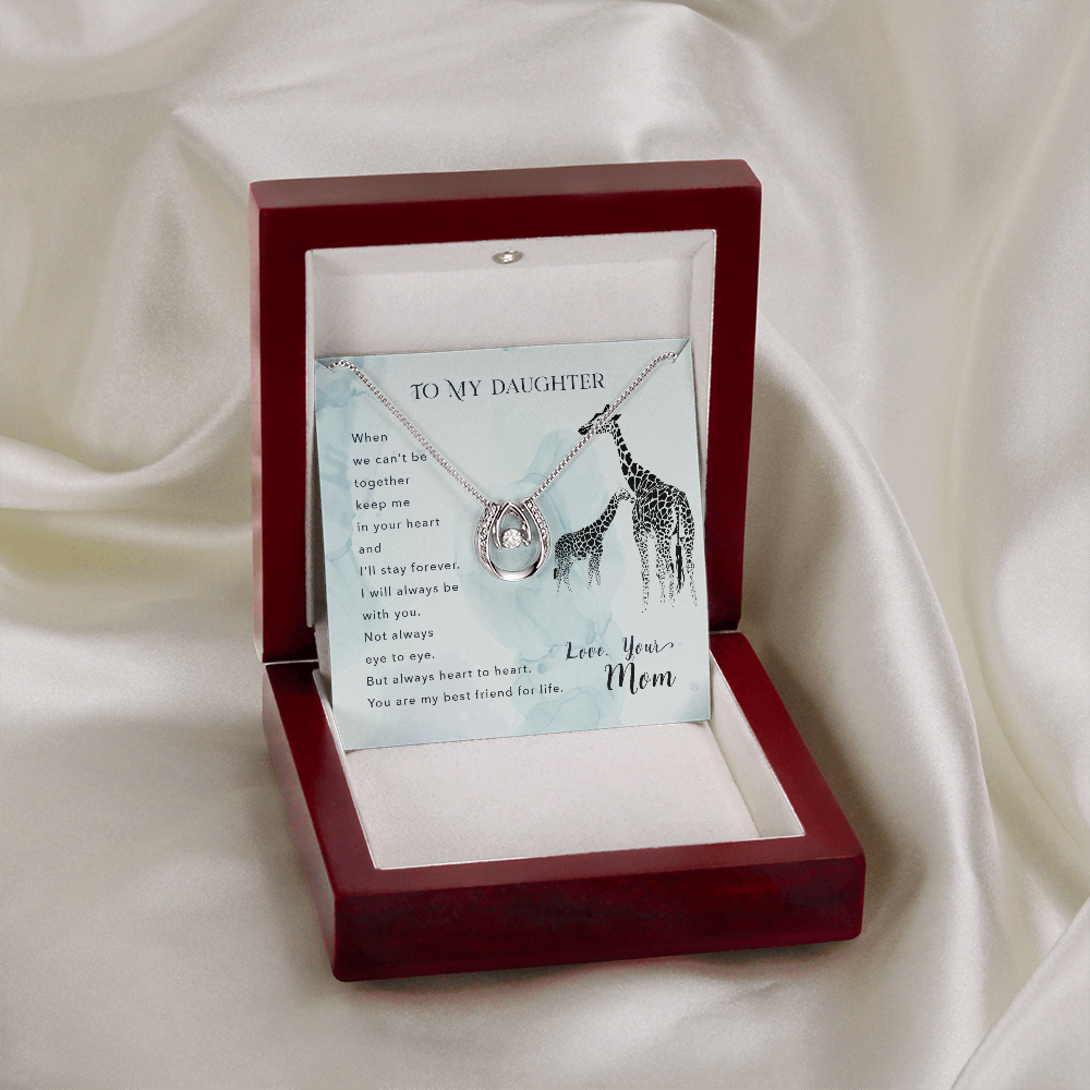 To my daughter-When we can_t be Lucky Horseshoe Necklace Message Card 14k w CZ Crystals-Express Your Love Gifts