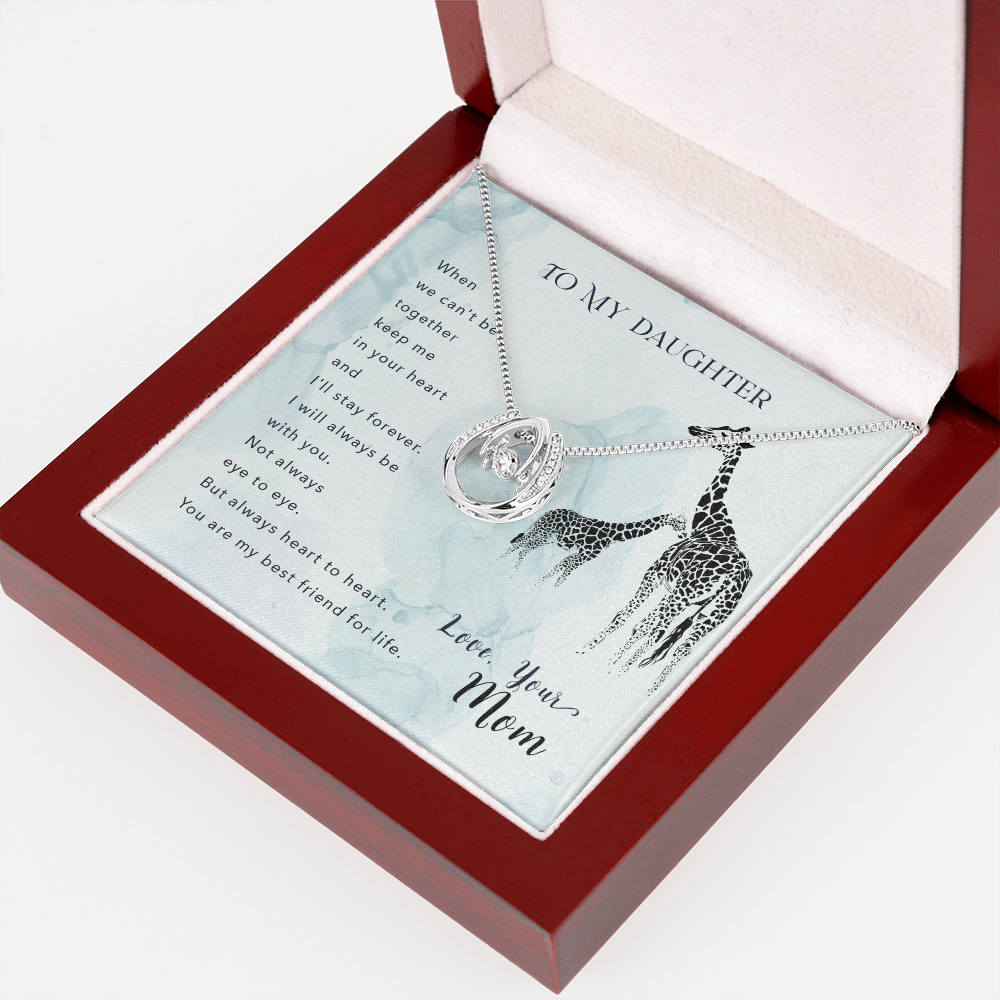 To my daughter-When we can_t be Lucky Horseshoe Necklace Message Card 14k w CZ Crystals-Express Your Love Gifts