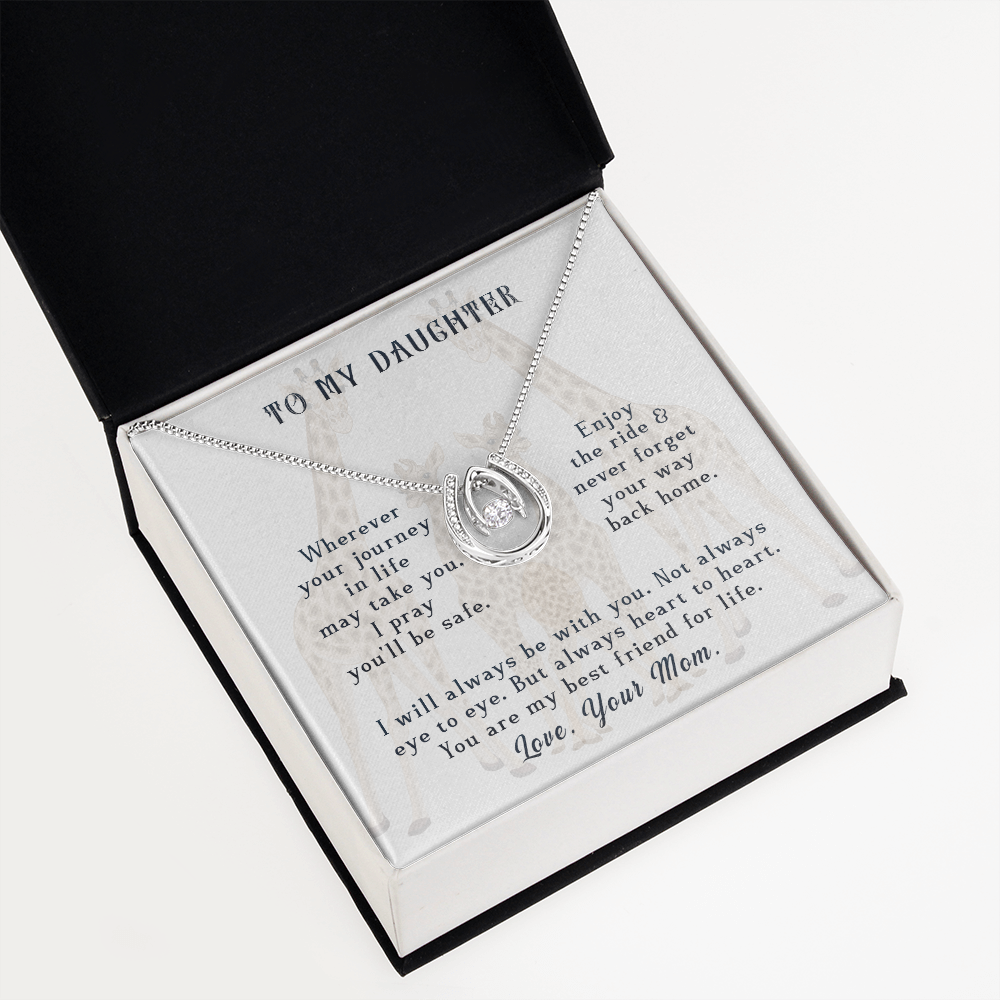 To my daughter-wherever your journey in life Lucky Horseshoe Necklace Message Card 14k w CZ Crystals-Express Your Love Gifts
