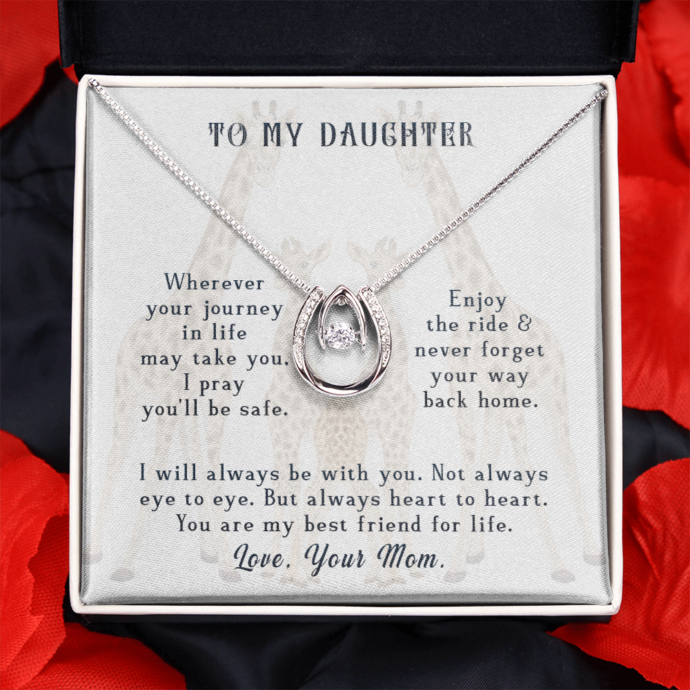 To my daughter-wherever your journey in life Lucky Horseshoe Necklace Message Card 14k w CZ Crystals-Express Your Love Gifts