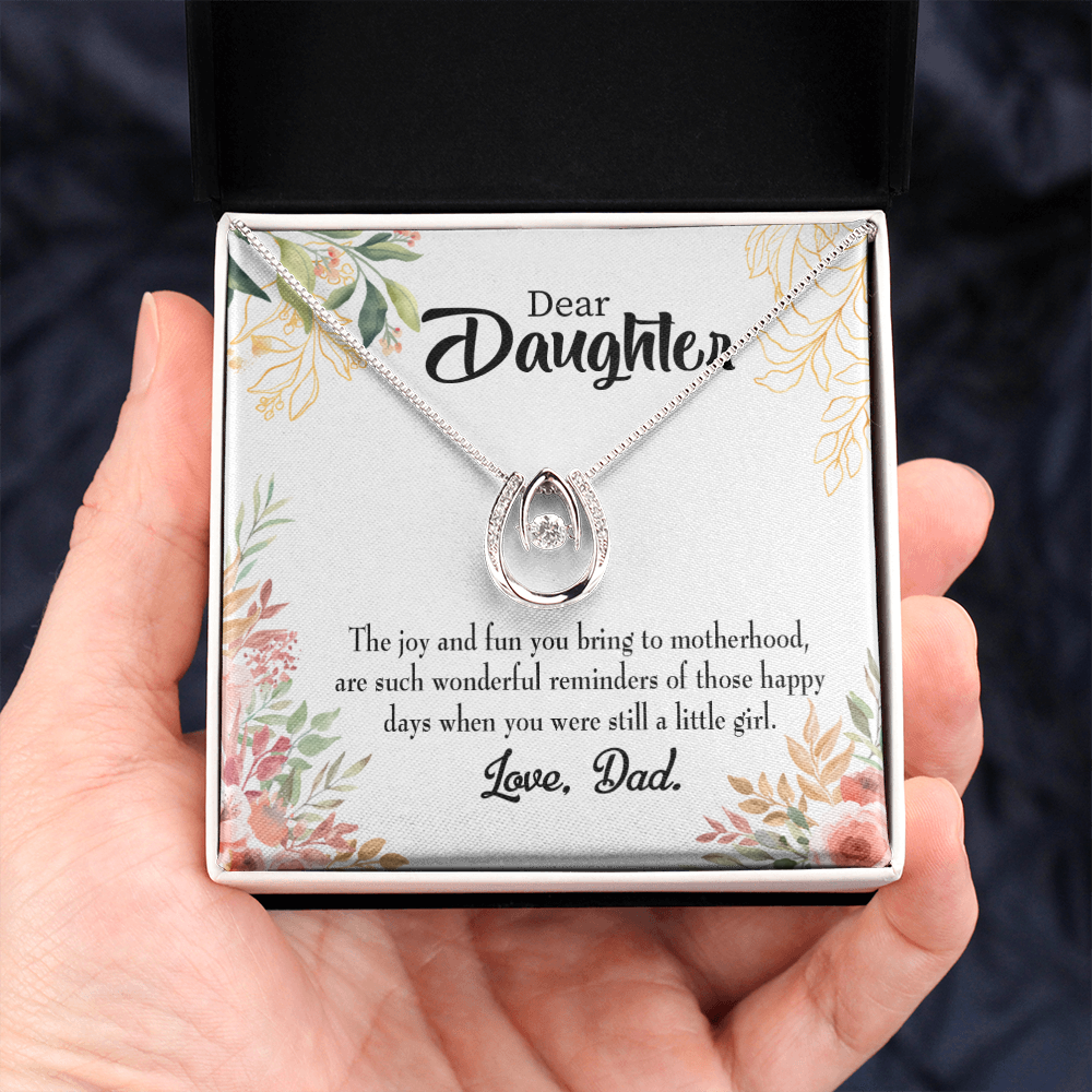 To My Daughter Wonderful Reminder to Dad Lucky Horseshoe Necklace Message Card 14k w CZ Crystals-Express Your Love Gifts