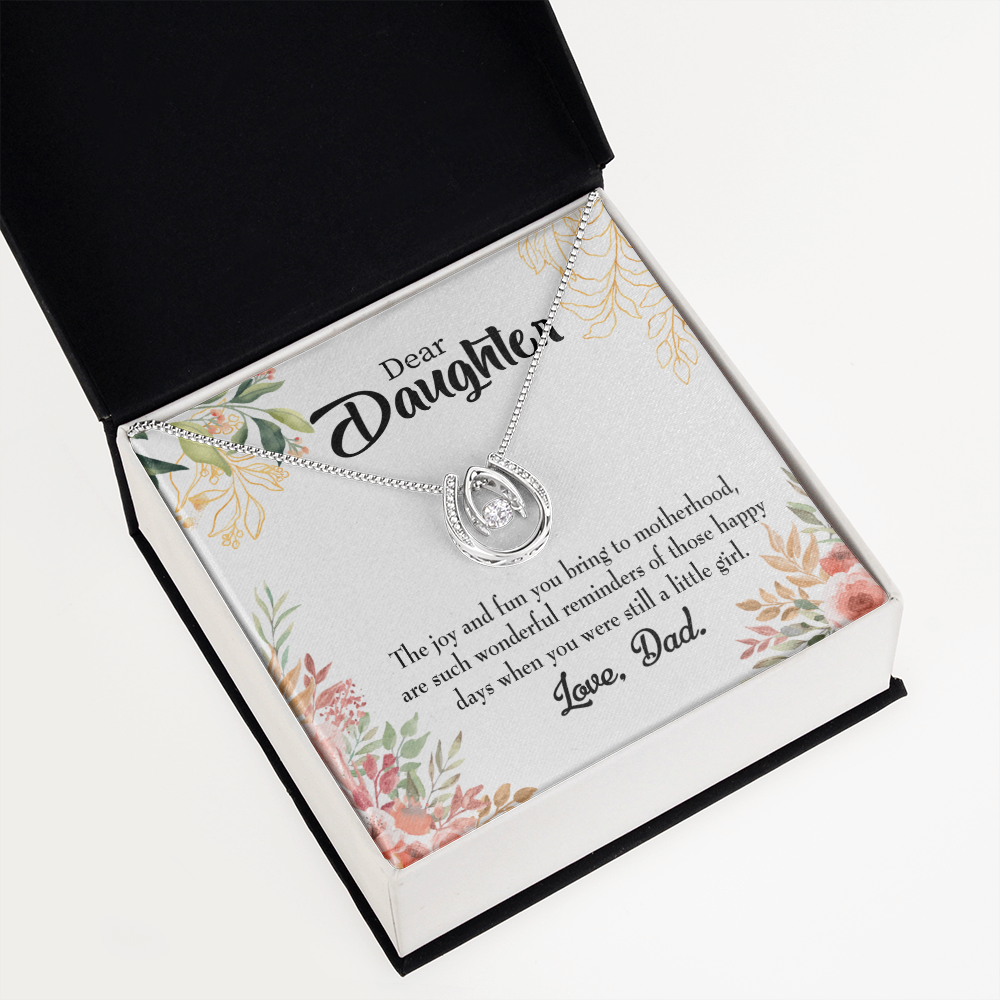 To My Daughter Wonderful Reminder to Dad Lucky Horseshoe Necklace Message Card 14k w CZ Crystals-Express Your Love Gifts