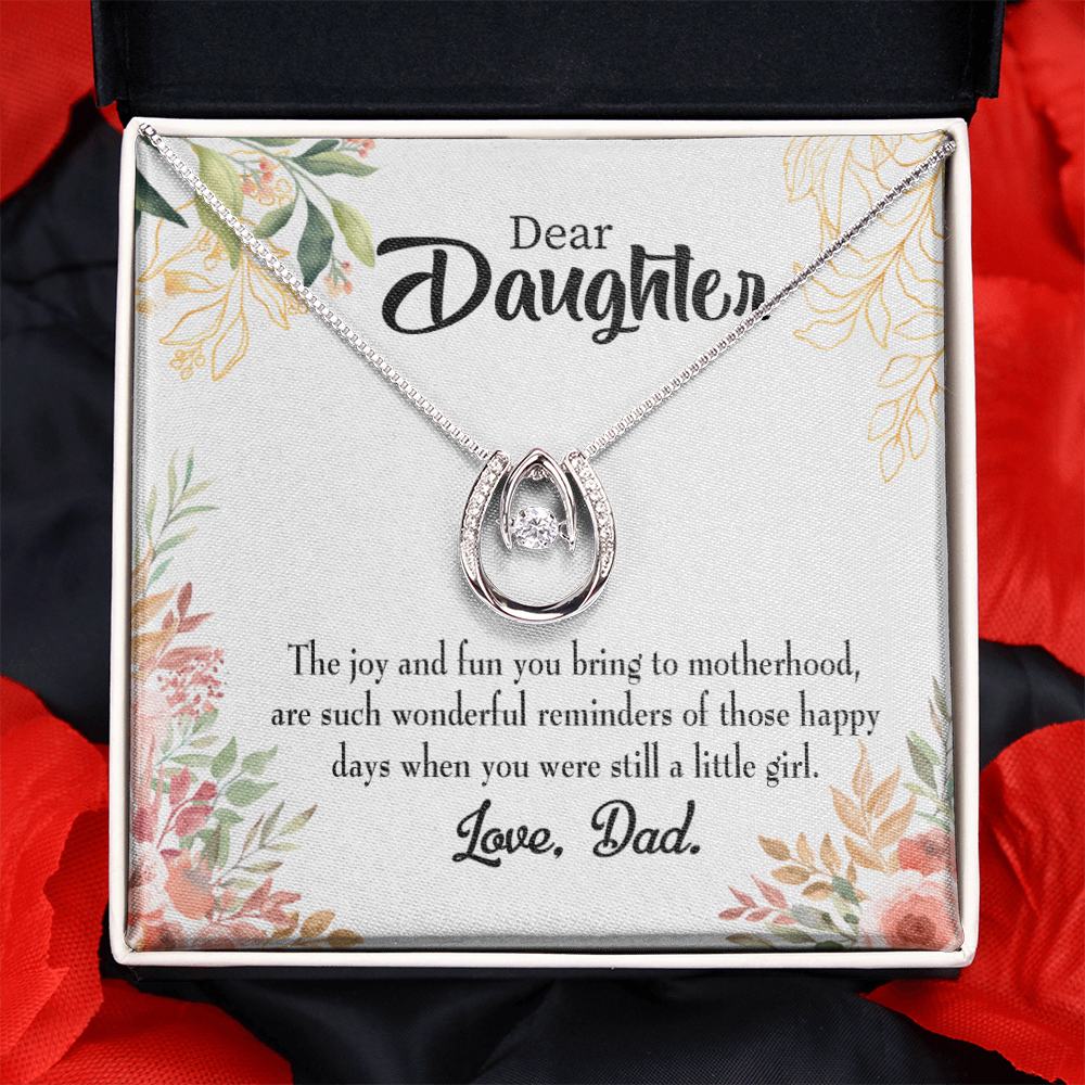 To My Daughter Wonderful Reminder to Dad Lucky Horseshoe Necklace Message Card 14k w CZ Crystals-Express Your Love Gifts