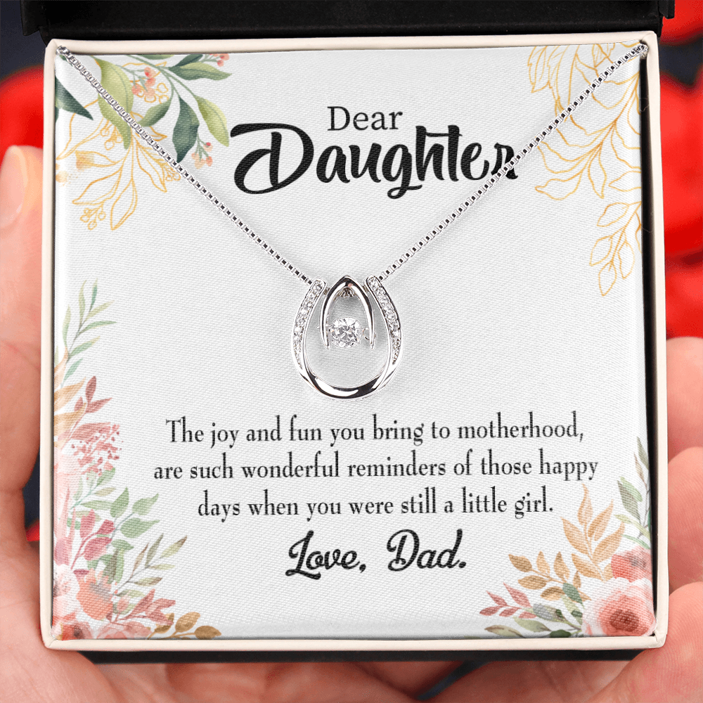 To My Daughter Wonderful Reminder to Dad Lucky Horseshoe Necklace Message Card 14k w CZ Crystals-Express Your Love Gifts