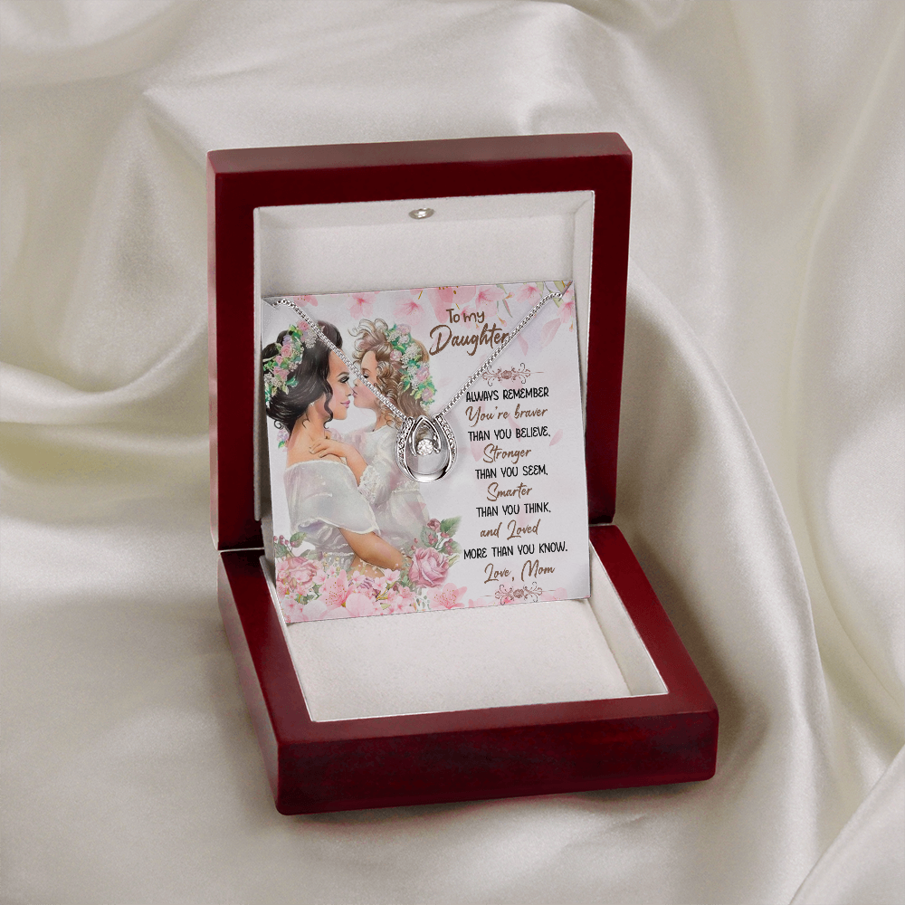 To My Daughter You Are Braver Stronger Smarter Lucky Horseshoe Necklace Message Card 14k w CZ Crystals-Express Your Love Gifts