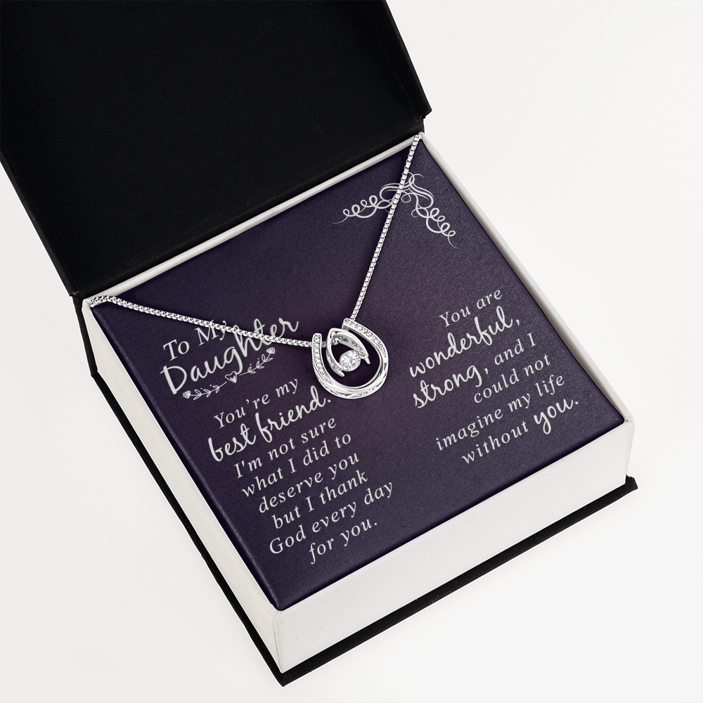 To my daughter-You Are my best friend Lucky Horseshoe Necklace Message Card 14k w CZ Crystals-Express Your Love Gifts