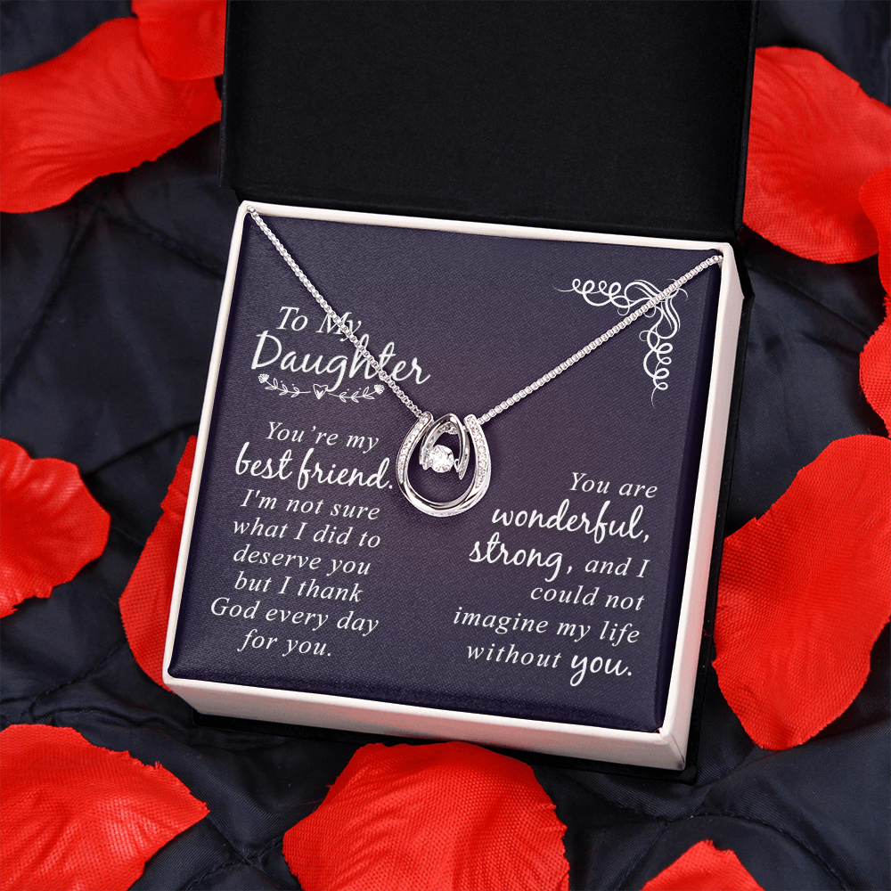 To my daughter-You Are my best friend Lucky Horseshoe Necklace Message Card 14k w CZ Crystals-Express Your Love Gifts