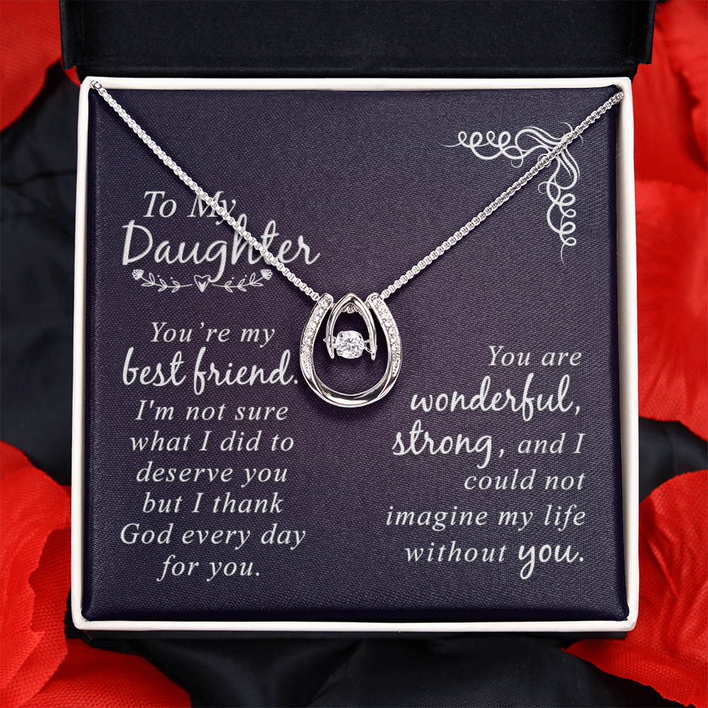 To my daughter-You Are my best friend Lucky Horseshoe Necklace Message Card 14k w CZ Crystals-Express Your Love Gifts