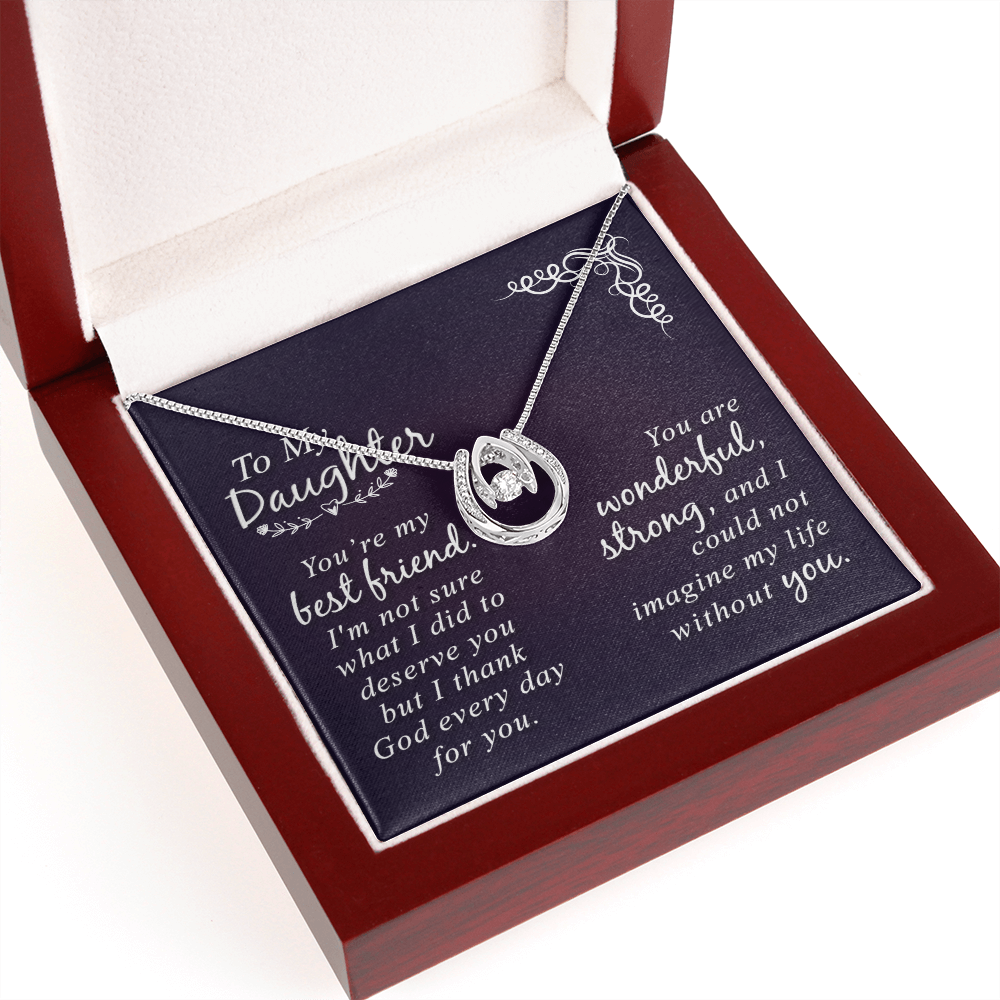 To my daughter-You Are my best friend Lucky Horseshoe Necklace Message Card 14k w CZ Crystals-Express Your Love Gifts