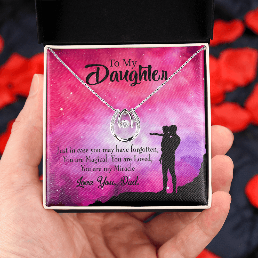 To My Daughter You Are My Miracle From Dad Lucky Horseshoe Necklace Message Card 14k w CZ Crystals-Express Your Love Gifts