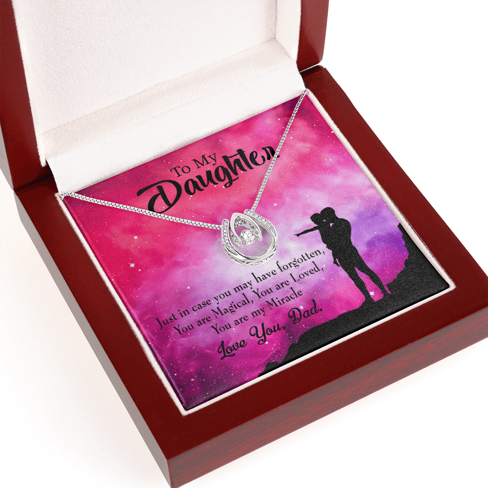 To My Daughter You Are My Miracle From Dad Lucky Horseshoe Necklace Message Card 14k w CZ Crystals-Express Your Love Gifts