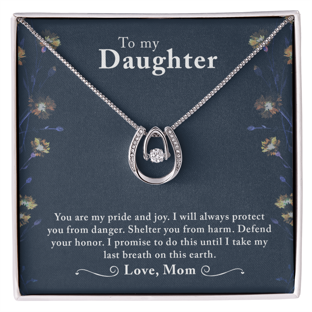To My Daughter You Are My Pride Lucky Horseshoe Necklace Message Card 14k w CZ Crystals-Express Your Love Gifts