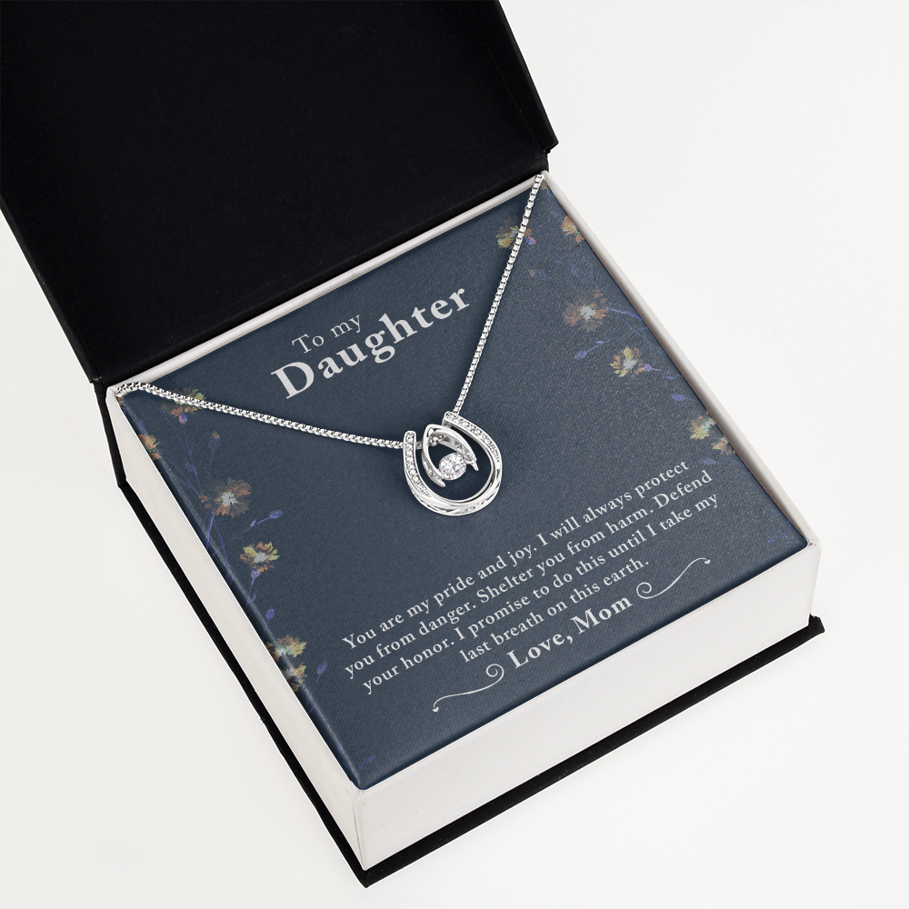 To My Daughter You Are My Pride Lucky Horseshoe Necklace Message Card 14k w CZ Crystals-Express Your Love Gifts